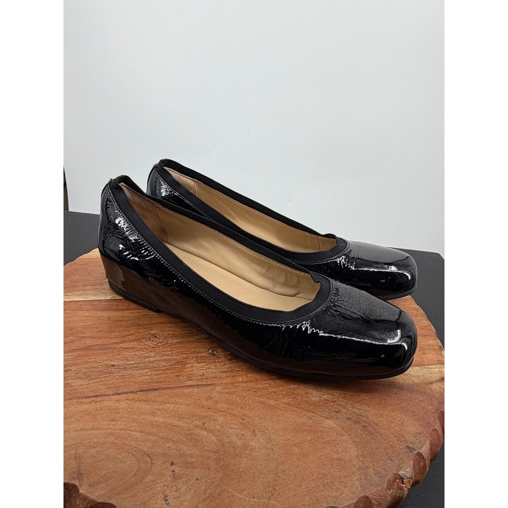 ABEO Cadence Ballet Flats Women 9 Black Patent Leather Low Wedge Square Toe